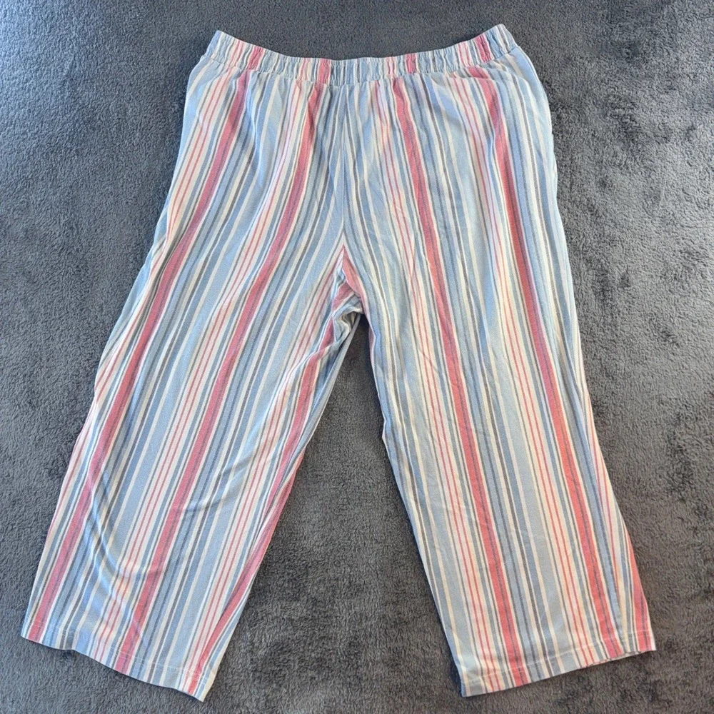 Karen Neuburger Striped Pajama Pants XL Cotton Blend Pink Blue White Soft Stripe